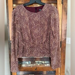 Express Maroon and Beige Patterned Blouse with shimmering gold throughout